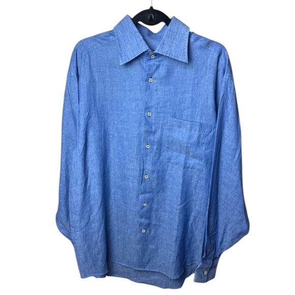 bernini dress shirts bernini | Shirts | Bernini Blue 0 Linen Vintage Button Down 1743